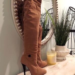 Thigh high faux suede boots